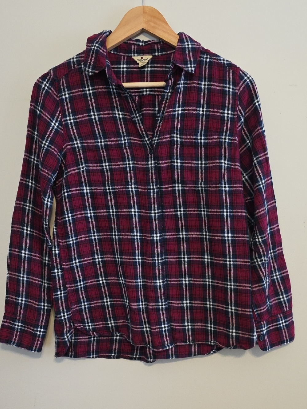Woolrich Red and Navy Plaid Button-Down Flannel Shirt